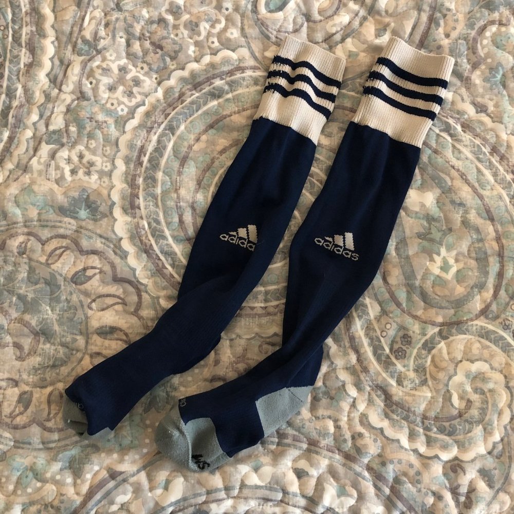 Adidas Navy/White Striped Soccer Socks Size Small